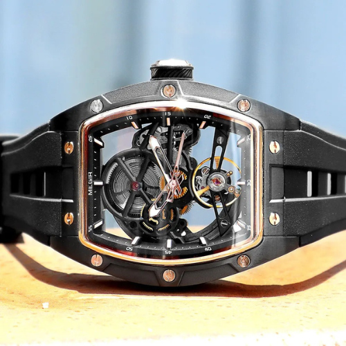 Reloj MEGIR MN2242G-BK-1N0 Automatic Wristwatch Men Fashion Black Silicone Strap Wateproof Luminous Sport Mechanical Watch with Tonneau Dial 2242