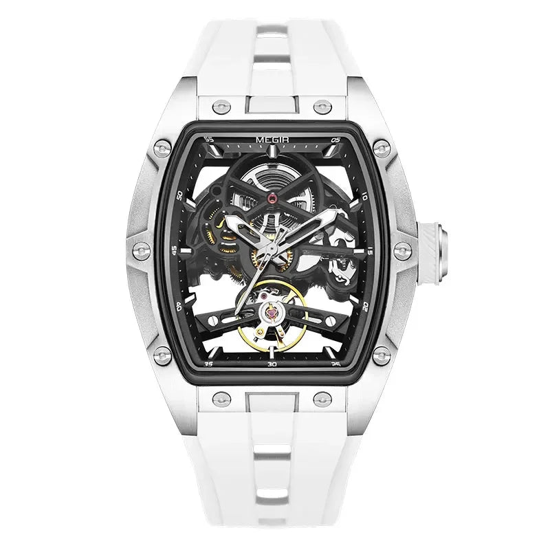 Reloj MEGIR MN2242G-BK-1N0 Automatic Wristwatch Men Fashion Black Silicone Strap Wateproof Luminous Sport Mechanical Watch with Tonneau Dial 2242