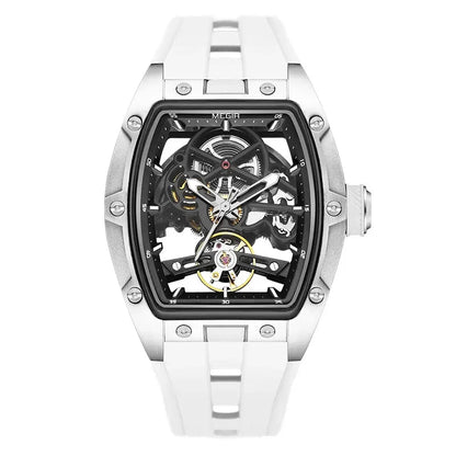 Reloj MEGIR MN2242G-BK-1N0 Automatic Wristwatch Men Fashion Black Silicone Strap Wateproof Luminous Sport Mechanical Watch with Tonneau Dial 2242