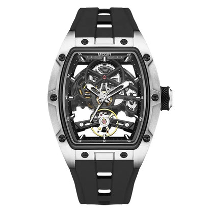 Reloj MEGIR MN2242G-BK-1N0 Automatic Wristwatch Men Fashion Black Silicone Strap Wateproof Luminous Sport Mechanical Watch with Tonneau Dial 2242