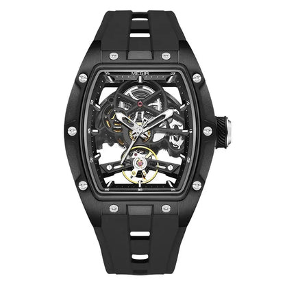 Reloj MEGIR MN2242G-BK-1N0 Automatic Wristwatch Men Fashion Black Silicone Strap Wateproof Luminous Sport Mechanical Watch with Tonneau Dial 2242