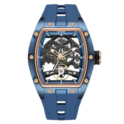Reloj MEGIR MN2242G-BK-1N0 Automatic Wristwatch Men Fashion Black Silicone Strap Wateproof Luminous Sport Mechanical Watch with Tonneau Dial 2242